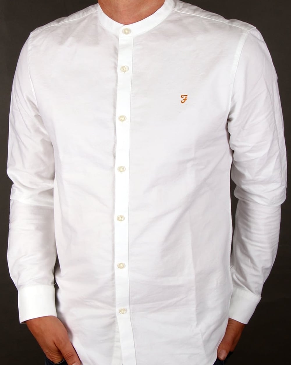 Farah Brewer Grandad Collar Shirt White