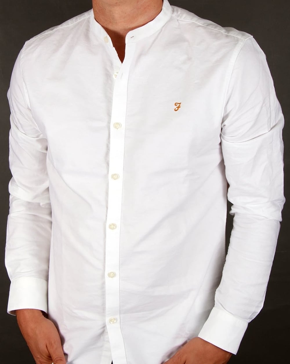 Farah Brewer Grandad Collar Shirt White