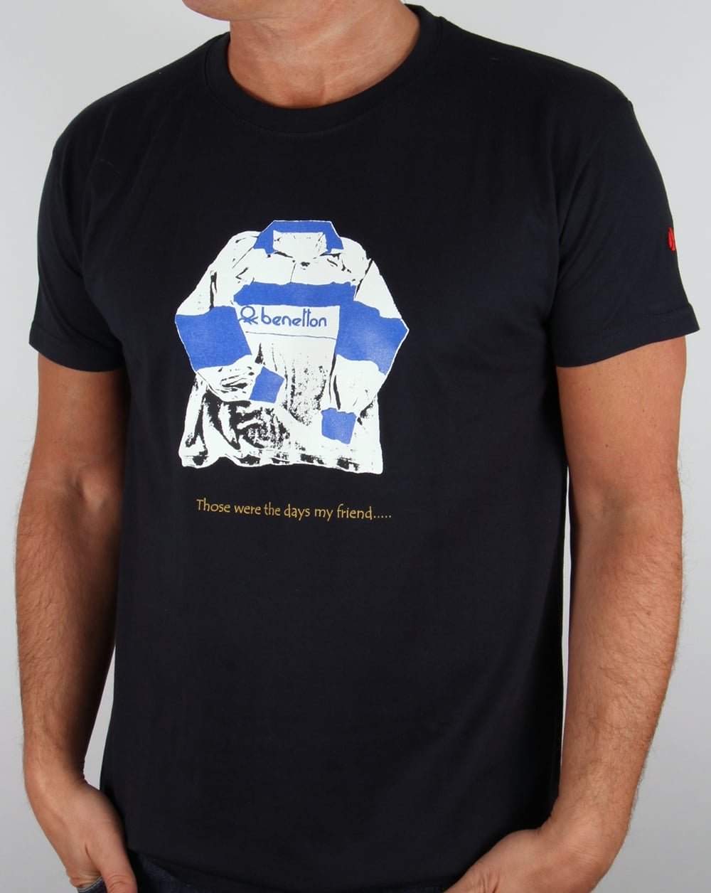 80s Casuals Benetton Rugby Print T-shirt Navy