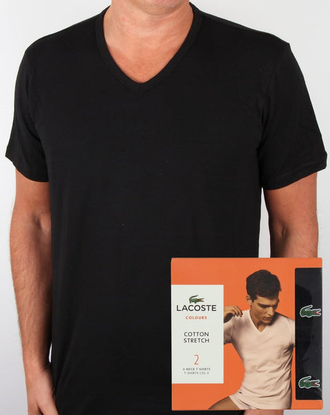 Lacoste Twin Pack V Neck T Shirts Black