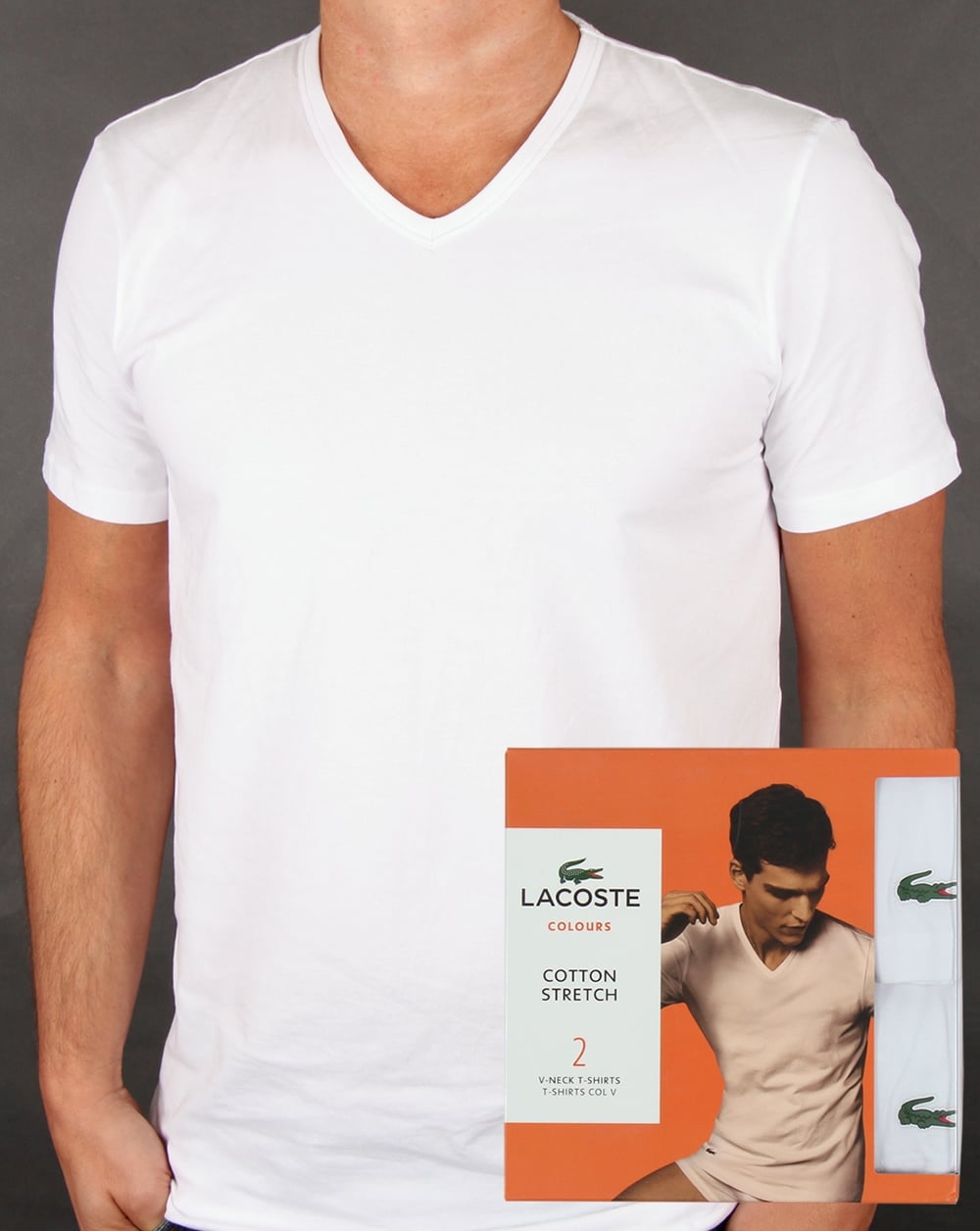 Lacoste Twin Pack V Neck T Shirts White