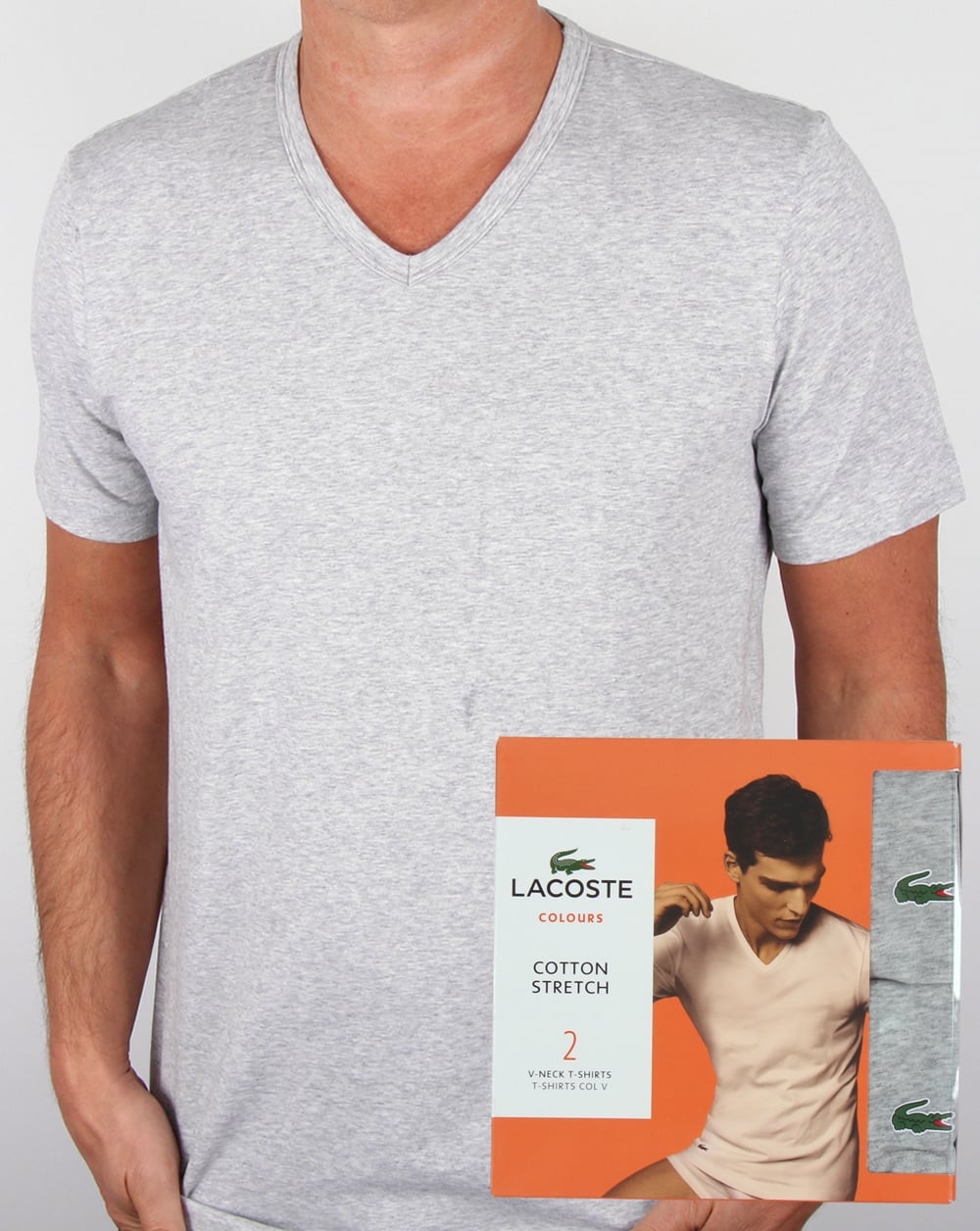 Lacoste Twin Pack V Neck T Shirts Grey