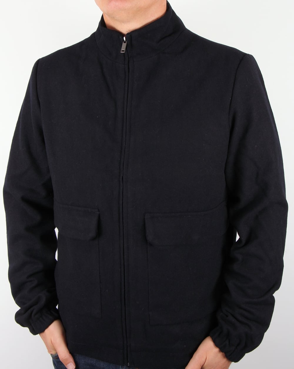Bellfield Wool Funnel Bomber Jacket Navy