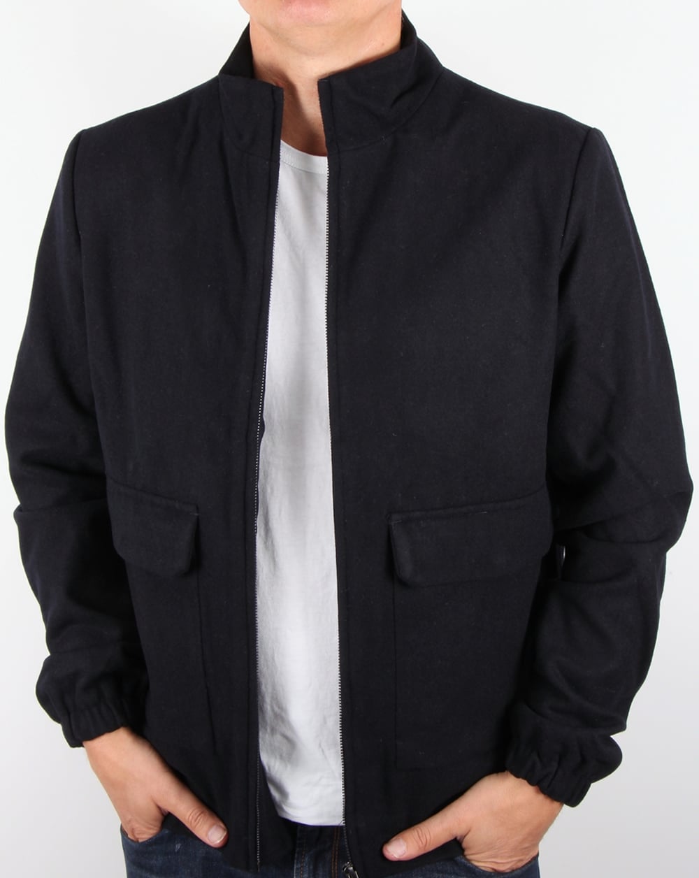 Bellfield Wool Funnel Bomber Jacket Navy