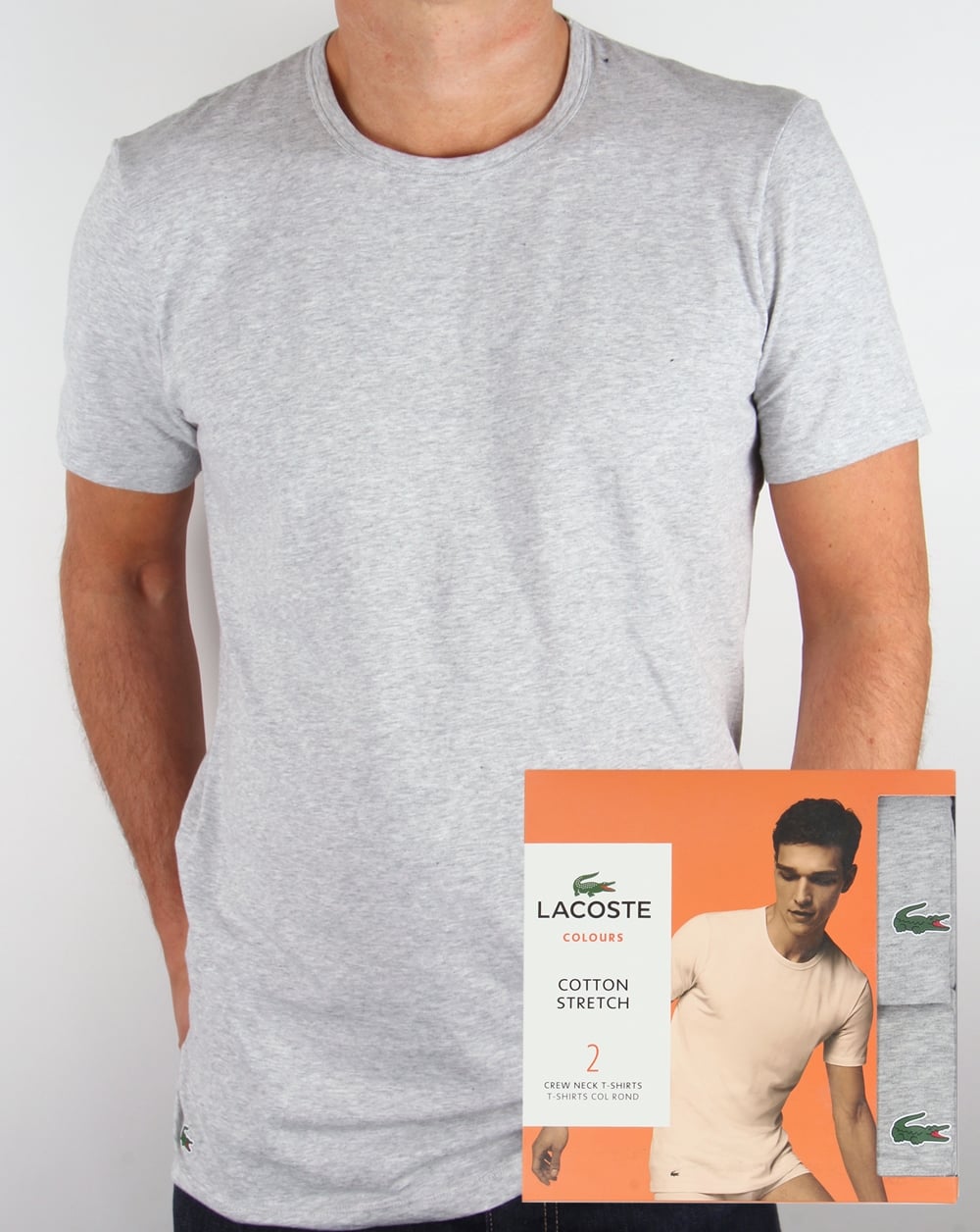 Lacoste Twin Pack Crew Neck T Shirts Grey Melange