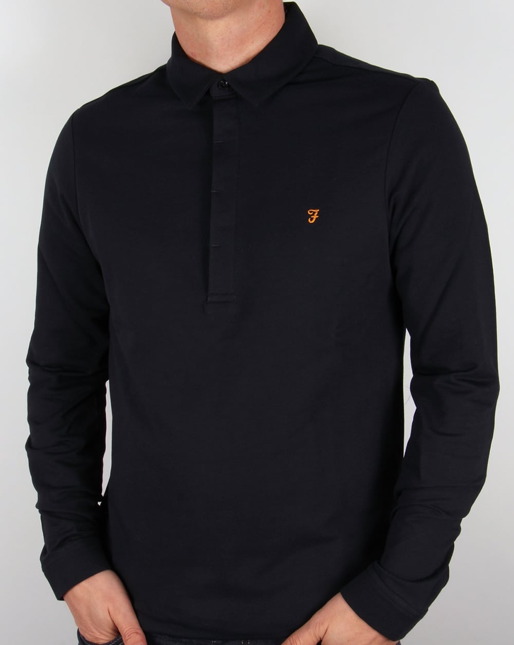 Farah Earlston Long Sleeve Polo Shirt Navy