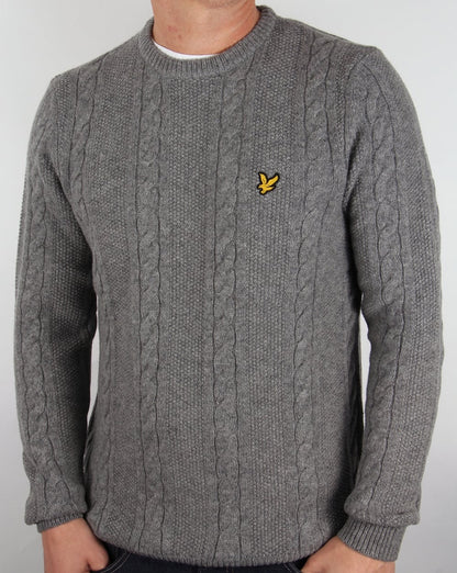 Lyle And Scott Cable Knit Lambswool Jumper Grey Marl