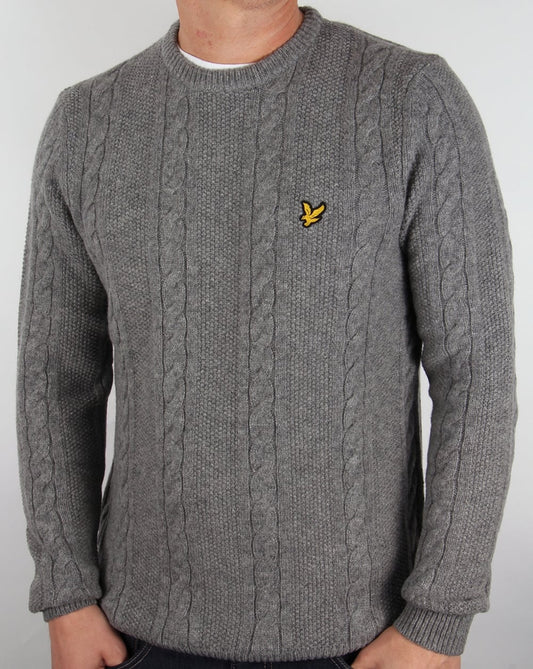 Lyle and Scott Lyle And Scott Cable Knit Lambswool Jumper Grey Marl