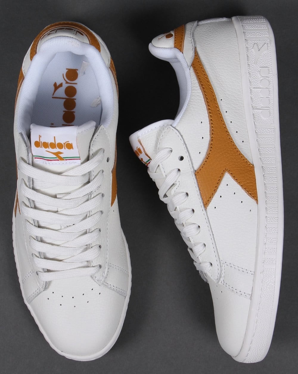 Diadora Game Low Waxed Trainers White/Amber Gold