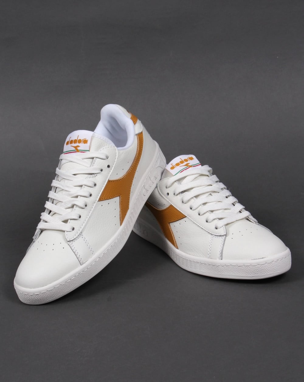 Diadora Game Low Waxed Trainers White/Amber Gold