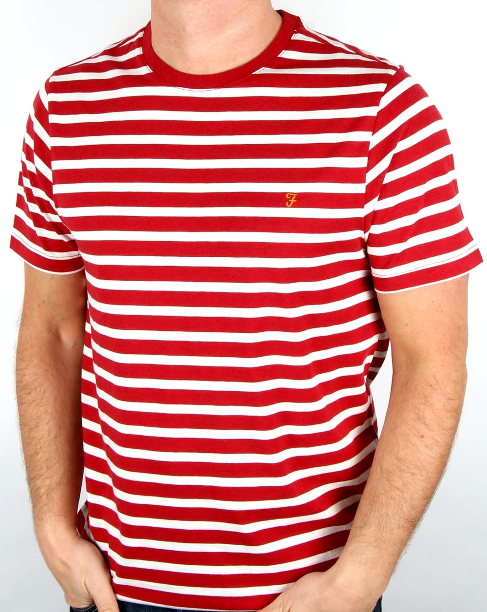 Farah Lennox Striped T Shirt Deep Red Marl