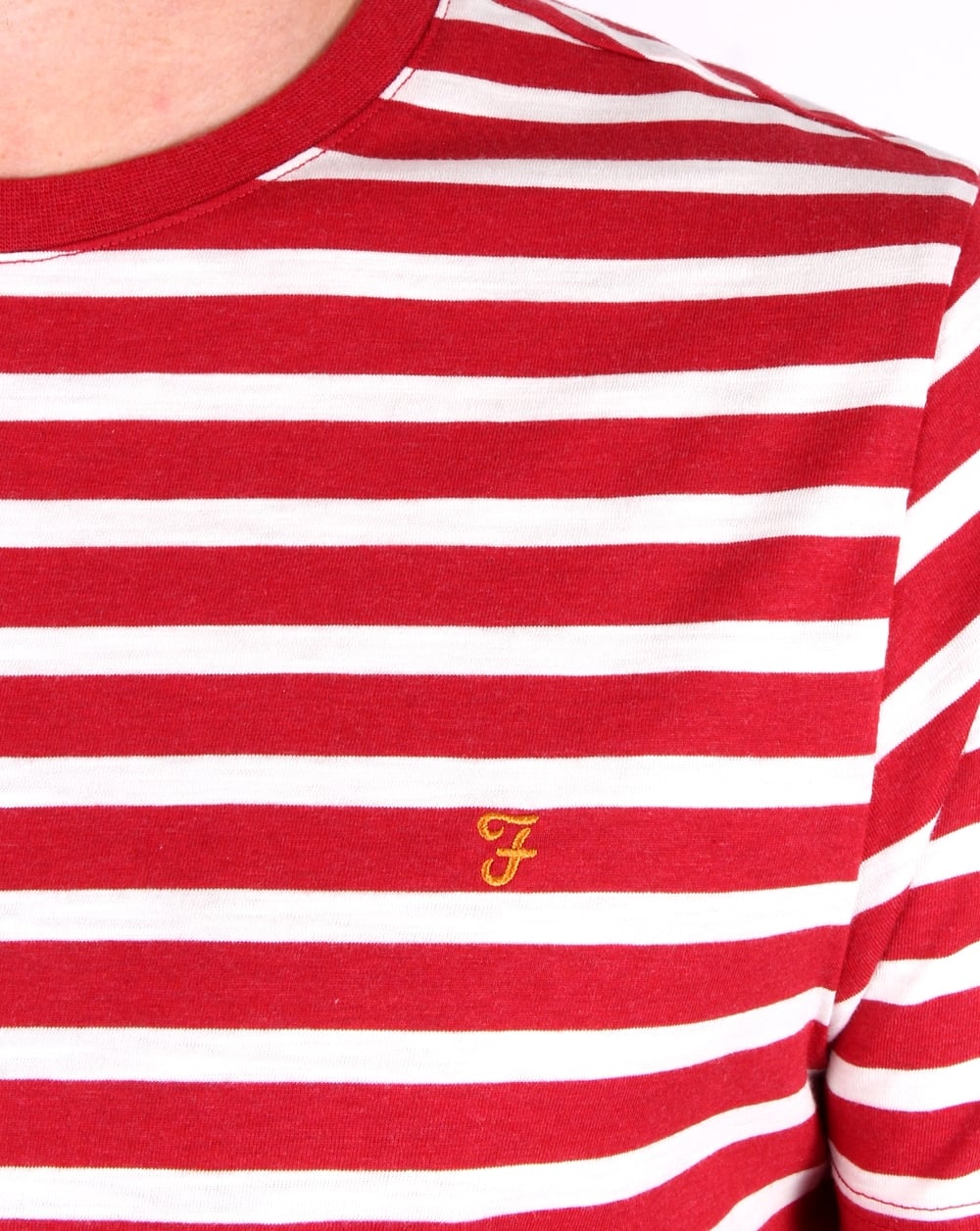 Farah Lennox Striped T Shirt Deep Red Marl