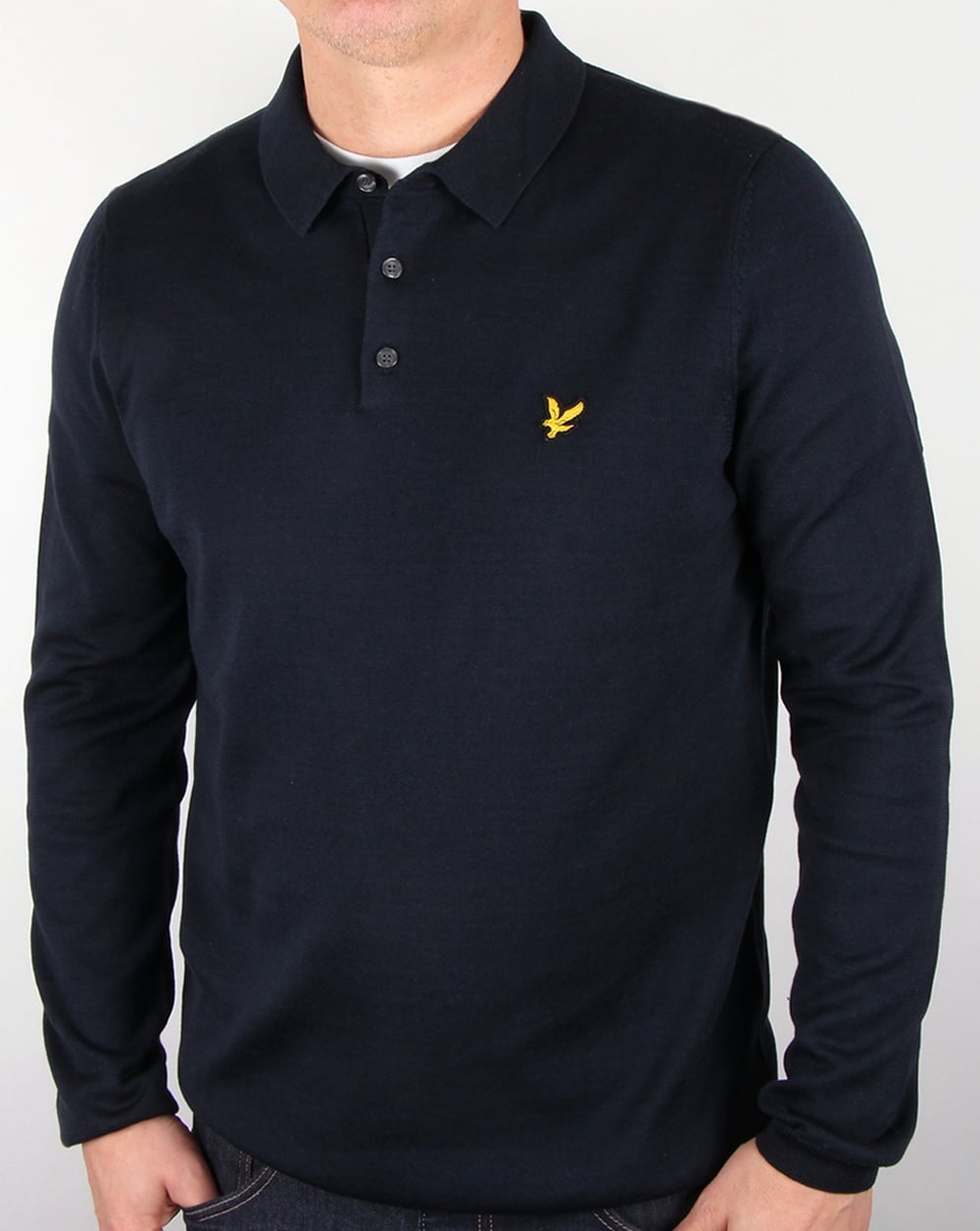 Lyle And Scott Knitted Long Sleeve Polo Shirt Navy