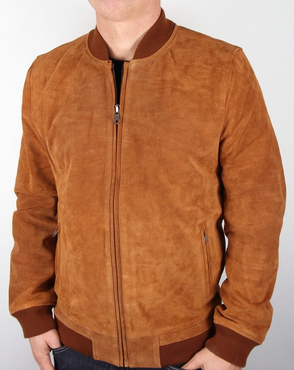 Bellfield Plato Suede Bomber Jacket Tan