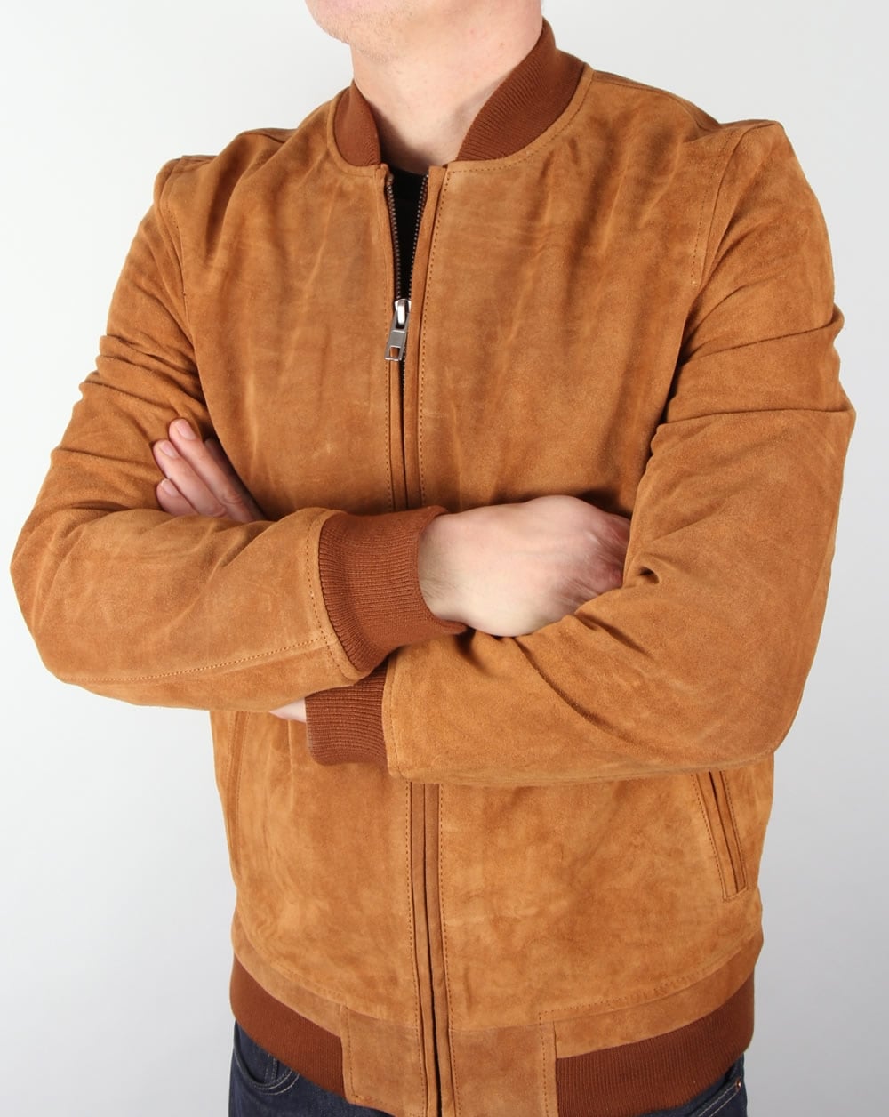 Bellfield Plato Suede Bomber Jacket Tan