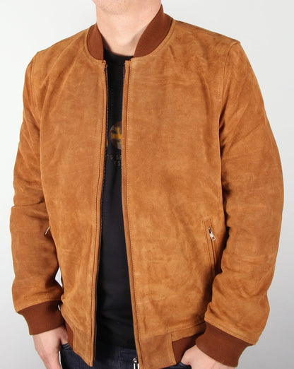Bellfield Plato Suede Bomber Jacket Tan
