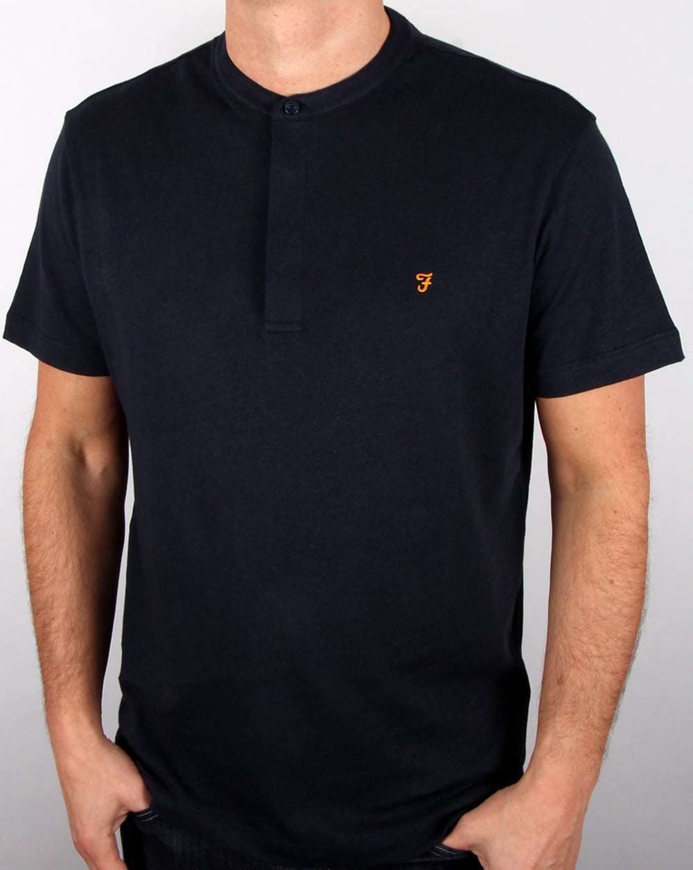 Farah Weddell Linen T Shirt True Navy Marl