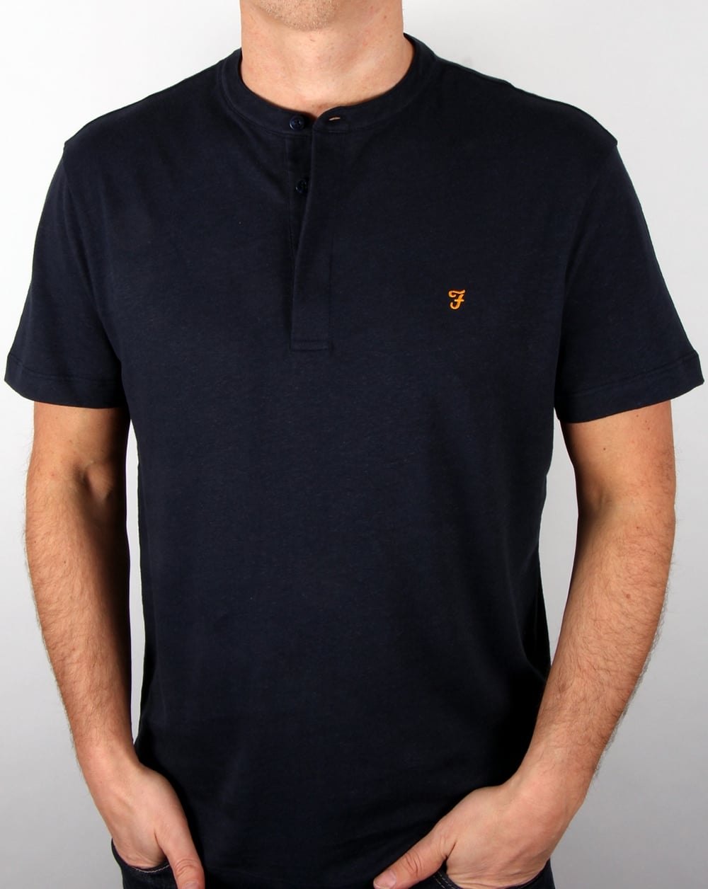 Farah Weddell Linen T Shirt True Navy Marl