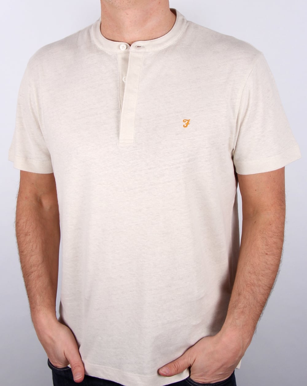 Farah Weddell Linen T Shirt Chalk Marl