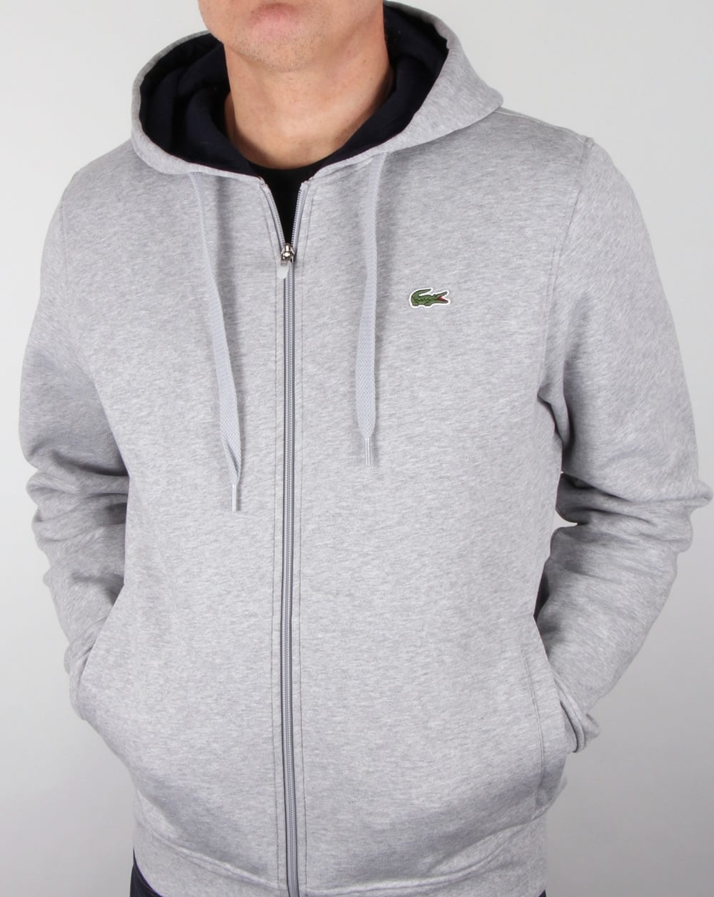 Lacoste Hooded Full Zip Sweat Light Grey/Navy
