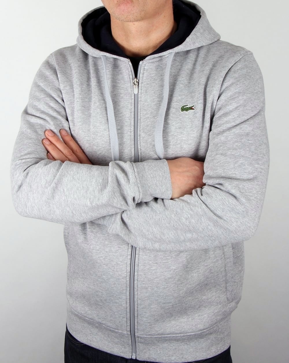 Lacoste Hooded Full Zip Sweat Light Grey/Navy