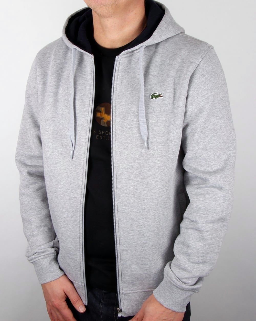 Lacoste Hooded Full Zip Sweat Light Grey/Navy