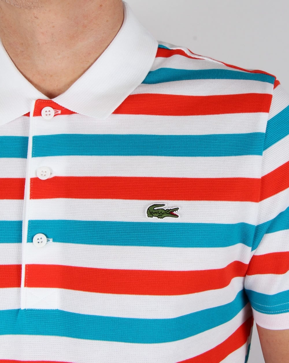 Lacoste Fine Stripe Polo Shirt White/red/blue