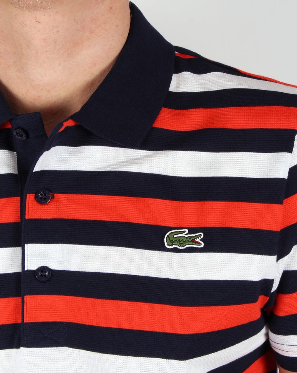 Lacoste Fine Stripe Polo Shirt Navy/red/white