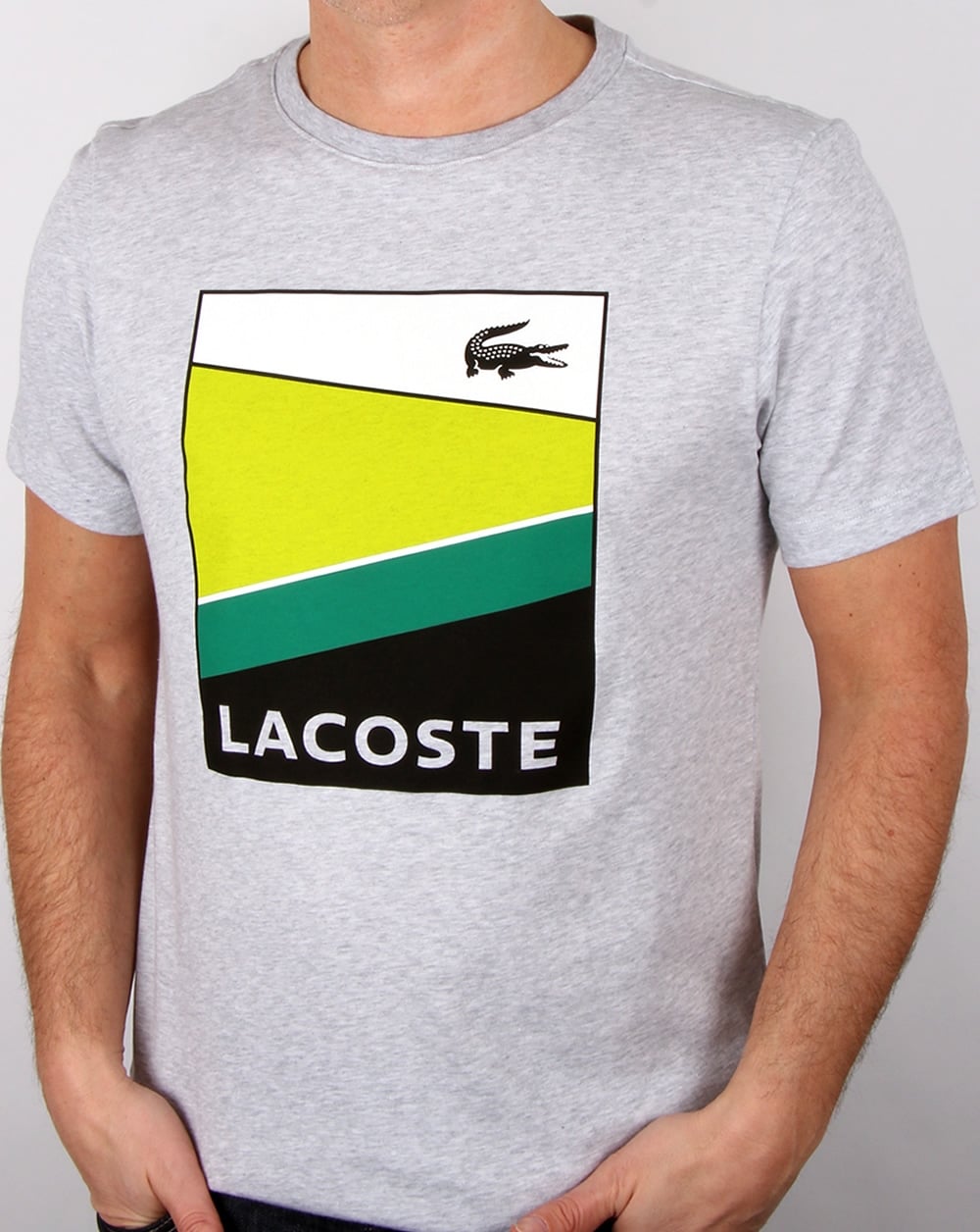 Lacoste Geometric Print T Shirt Silver Chine/white