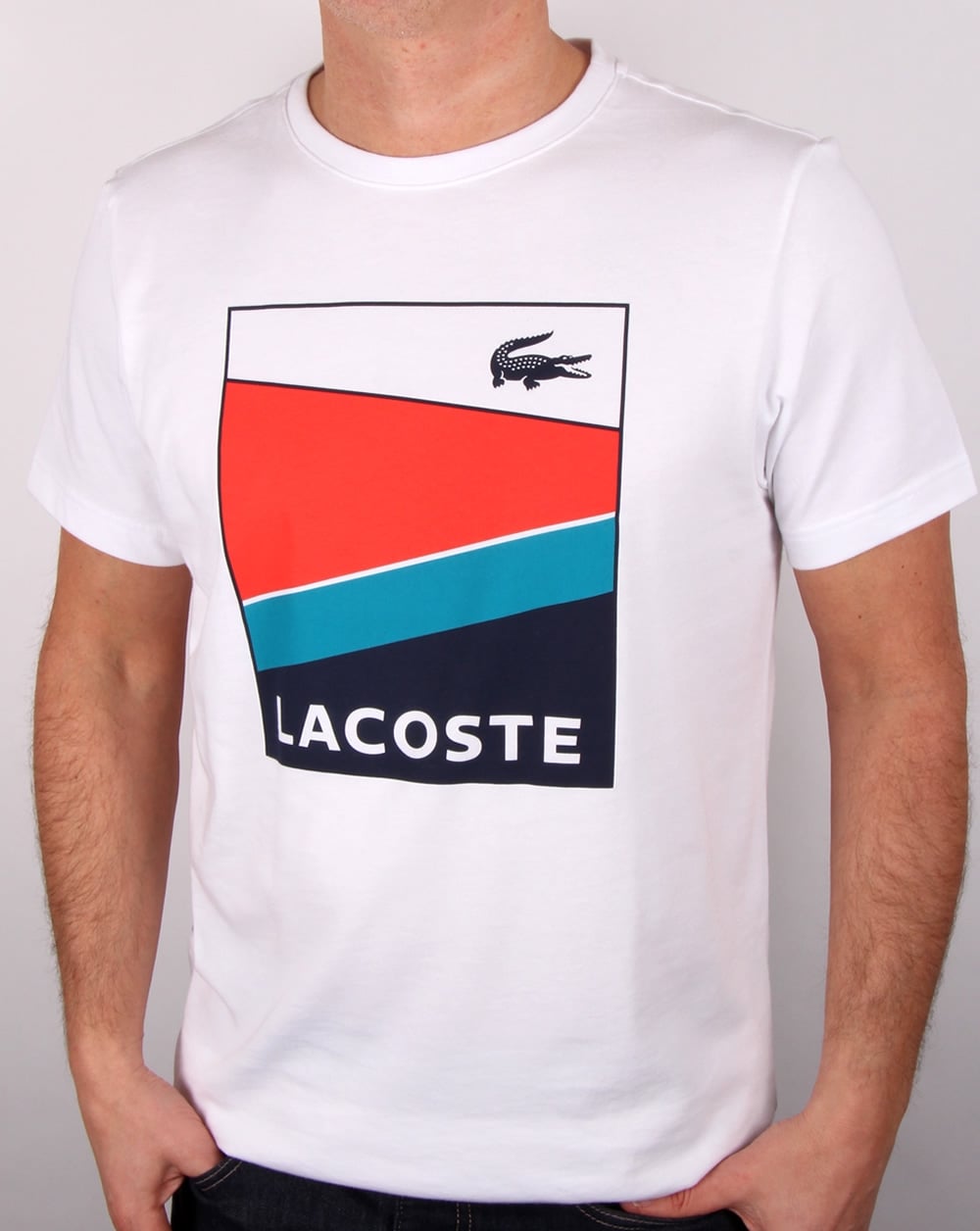 Lacoste Geometric Print T Shirt White/etna Red