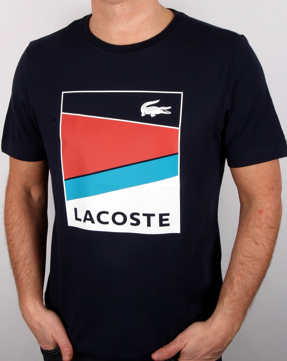 Lacoste Geometric Print T Shirt Navy/etna Red
