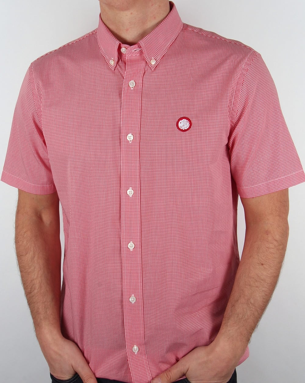 Pretty Green Glendale Short Sleeve Gingham Shirt Red
