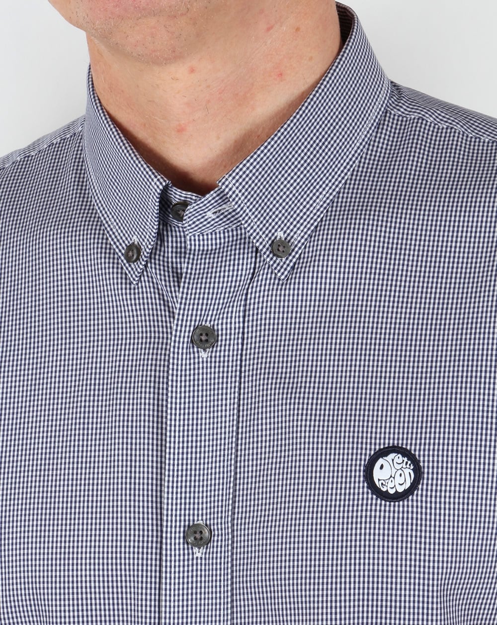 Pretty Green Glendale Short Sleeve Gingham Shirt Navy