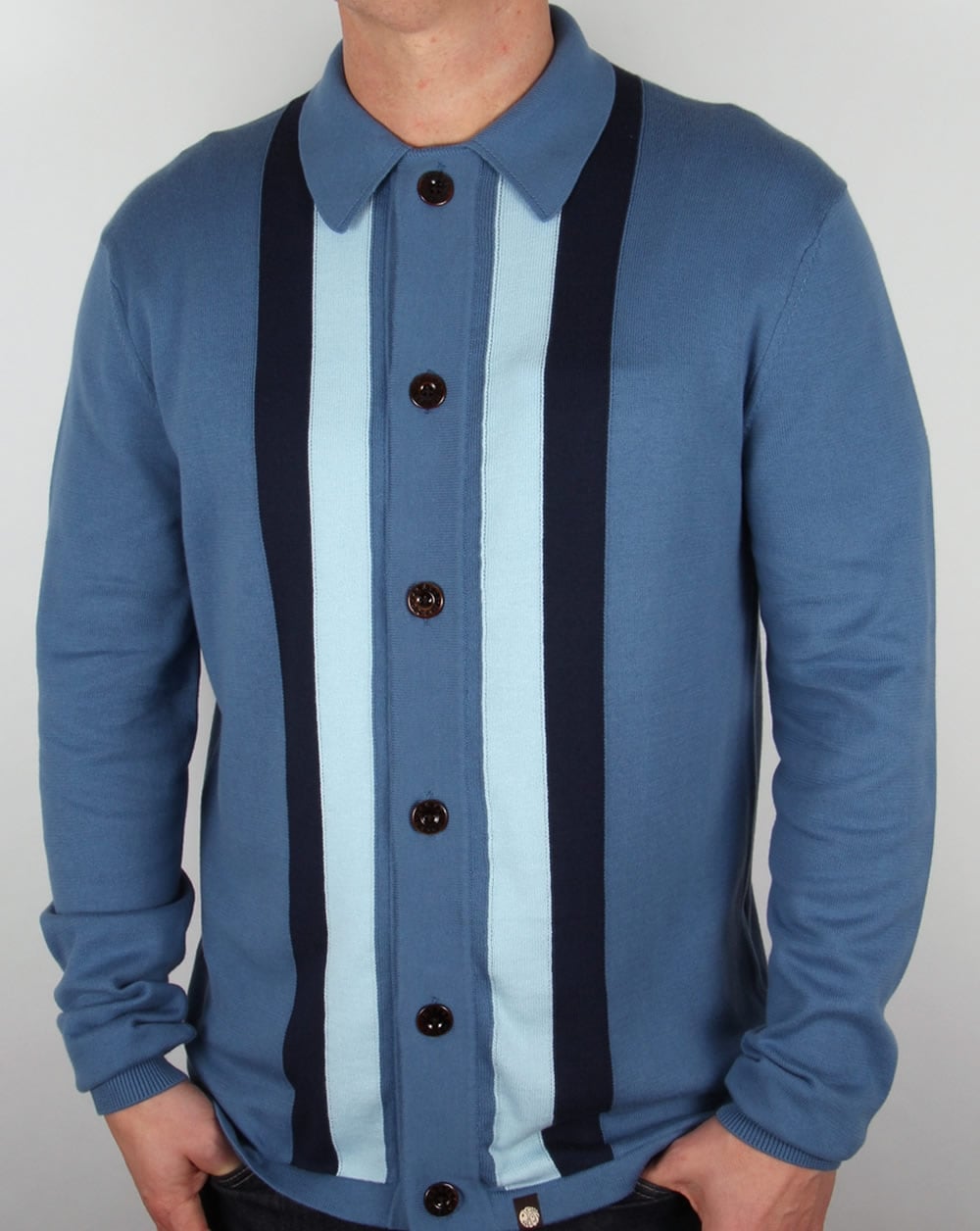 Pretty Green Parlington Button Knit Cardigan Mid Blue