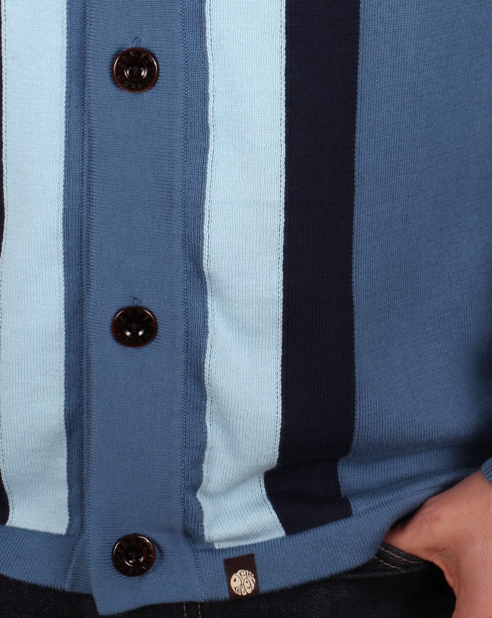Pretty Green Parlington Button Knit Cardigan Mid Blue