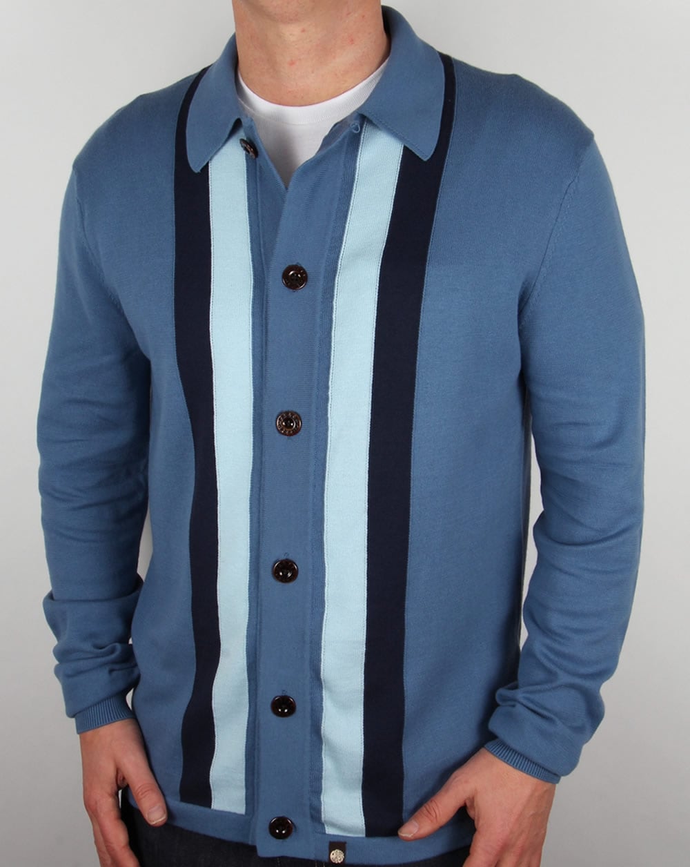 Pretty Green Parlington Button Knit Cardigan Mid Blue