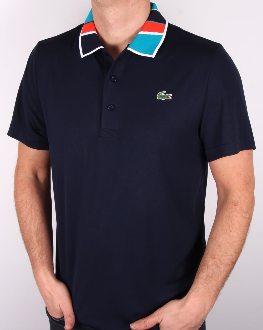 Lacoste Patterned Collar Polo Shirt Navy/etna Red
