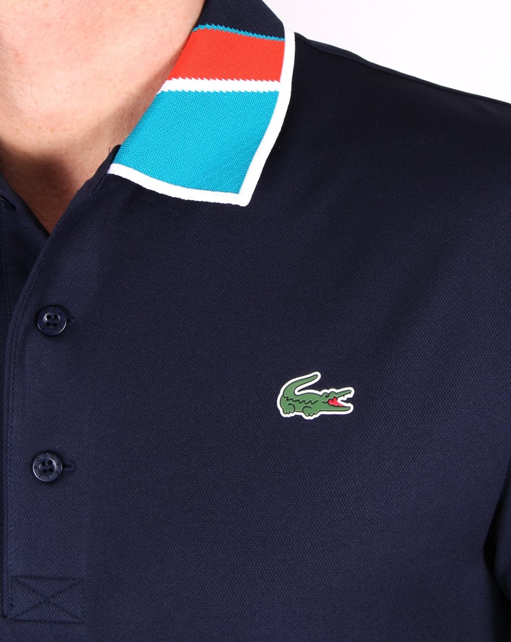 Lacoste Patterned Collar Polo Shirt Navy/etna Red