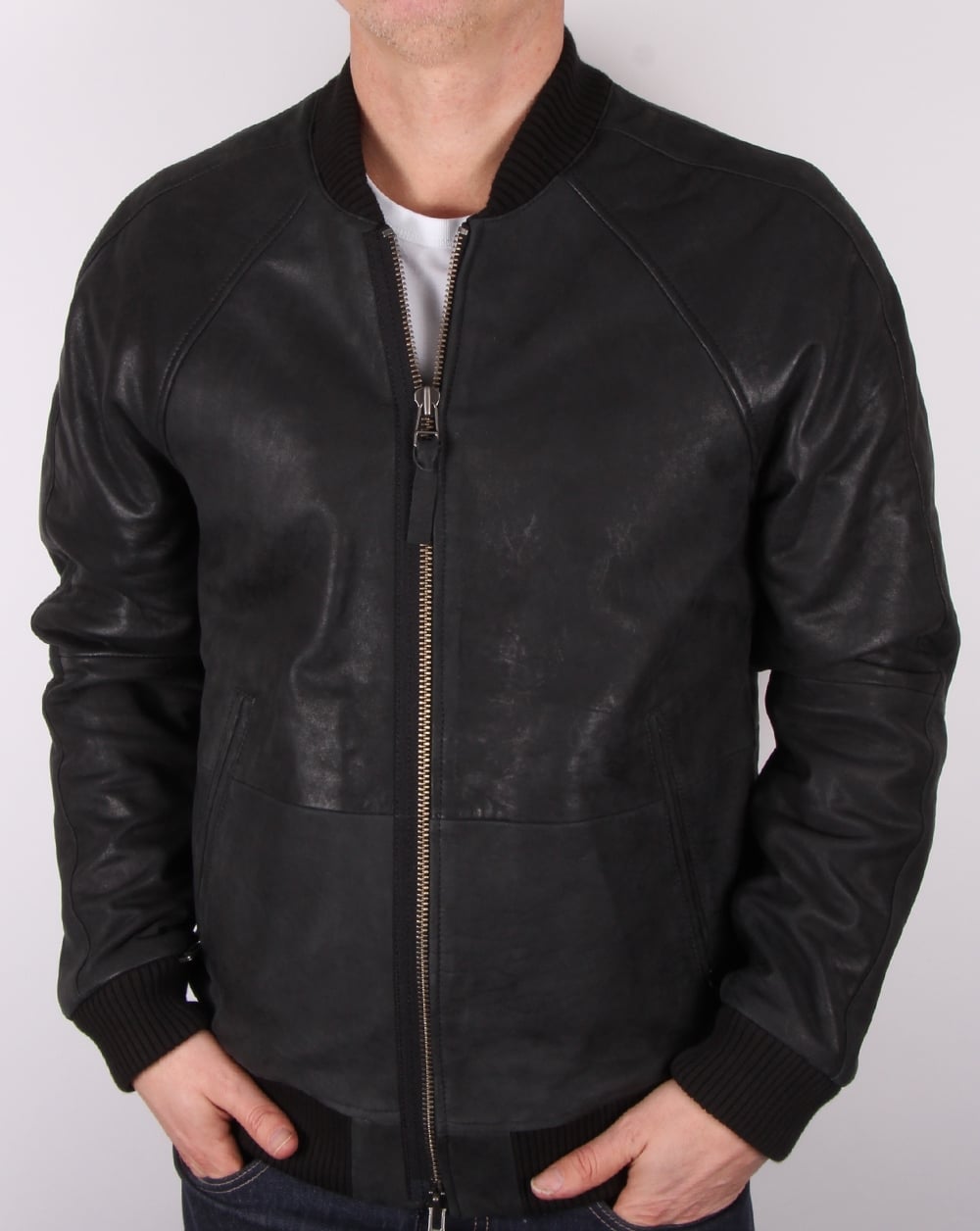 Pretty Green Albion Leather Jacket Black