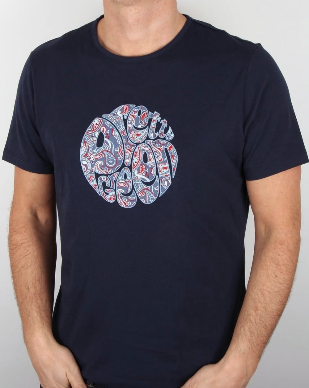 Pretty Green Camley Paisley Applique T Shirt Navy