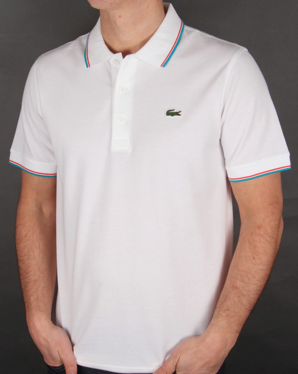 Lacoste Tipped Polo Shirt White/Ocean