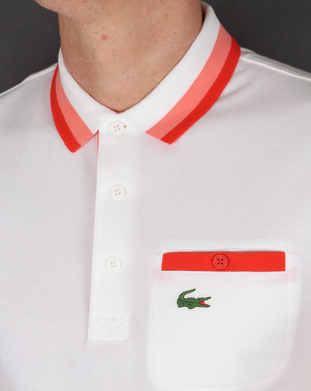 Lacoste Pocket Detail Polo Shirt White/Red