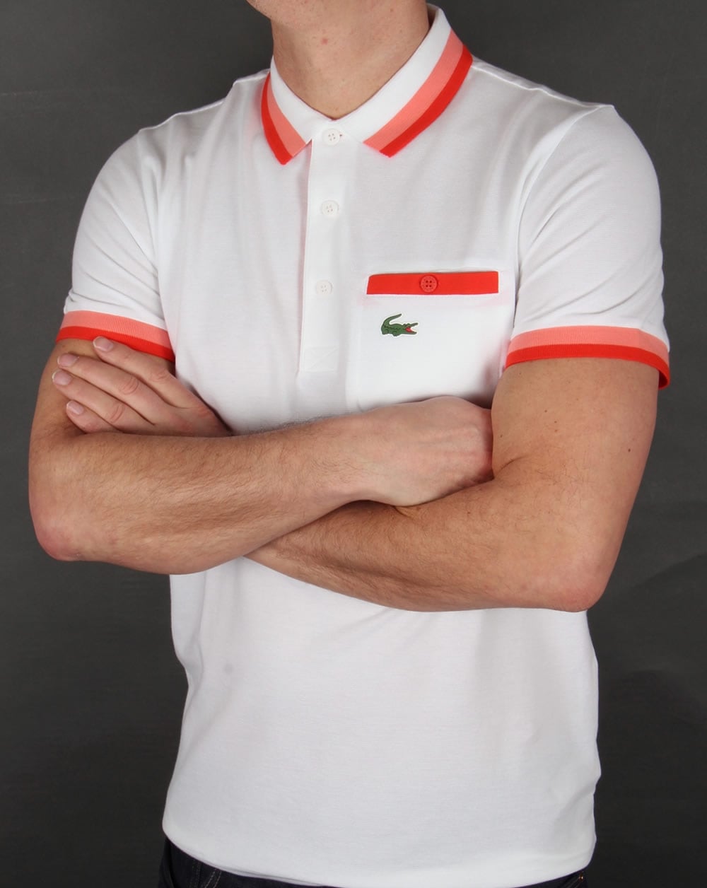 Lacoste Pocket Detail Polo Shirt White/Red