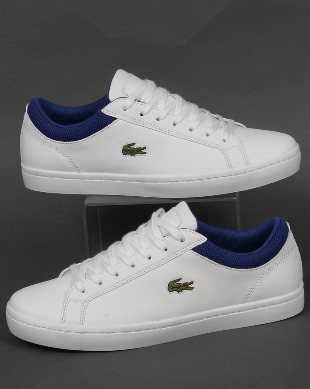 Lacoste Straightset Leather Trainers White/Blue