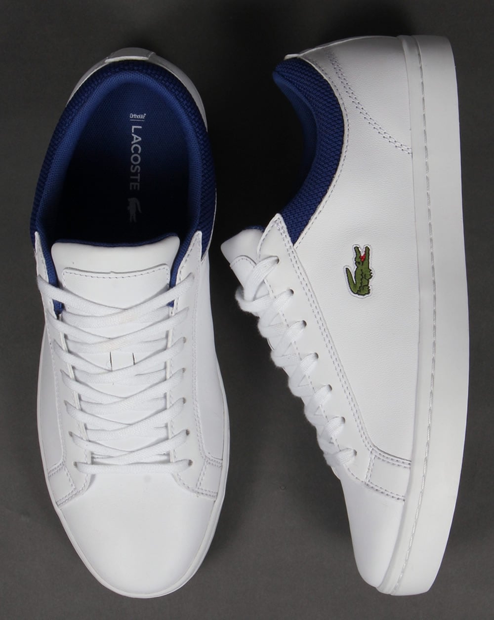Lacoste Straightset Leather Trainers White/Blue