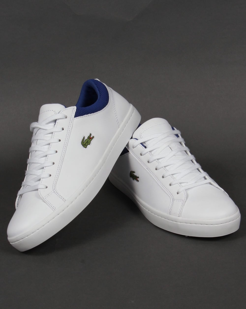 Lacoste Straightset Leather Trainers White/Blue