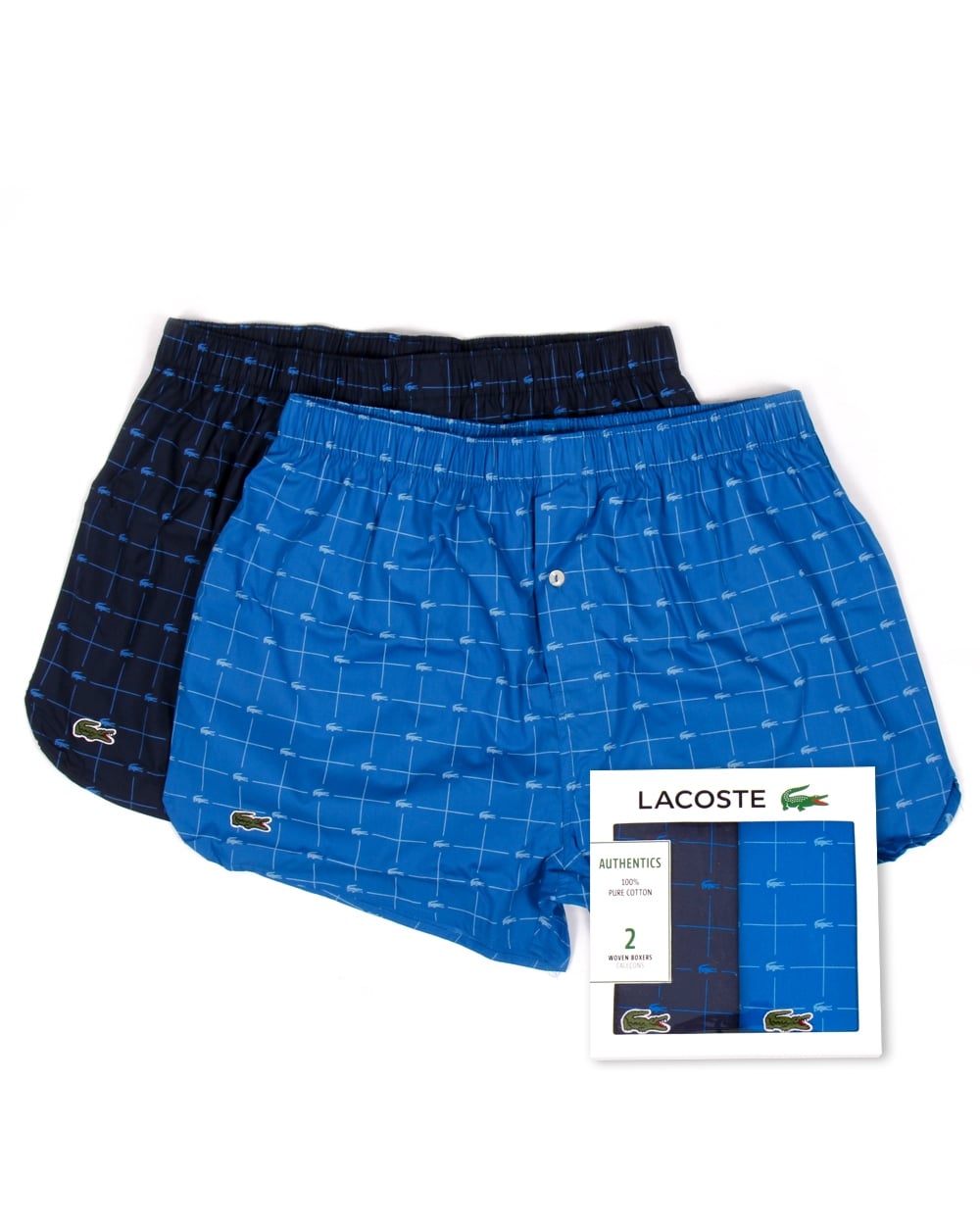 Lacoste Twin Pack Woven Boxer Shorts Blue