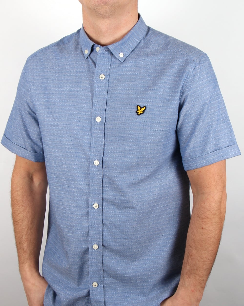 Lyle And Scott S/S Multi Coloured Running Stitch Shirt True Blue