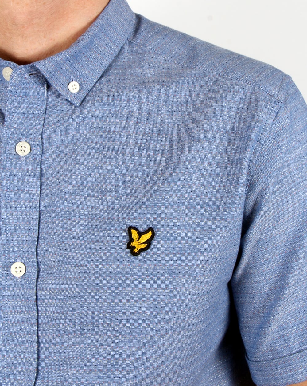 Lyle And Scott S/S Multi Coloured Running Stitch Shirt True Blue