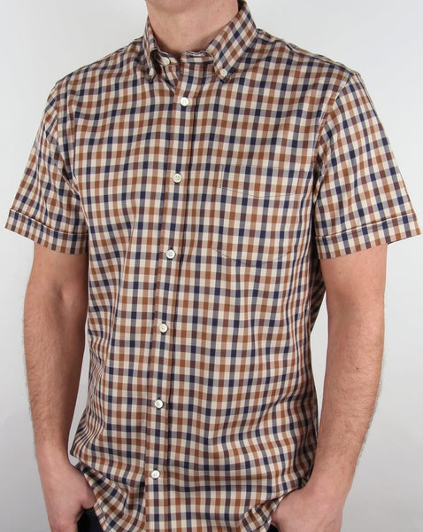 Aquascutum Emsworth Check Short Sleeve Shirt Vicuna